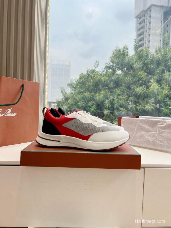 2024 Unisex Le Parmentier Red White Black Mesh Leather Sneakers