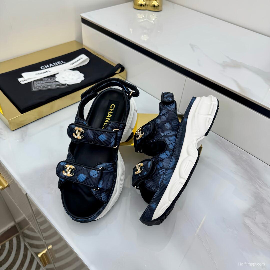 2025 Women Chanel Black Nylon Sandal Platform Chain LY00330