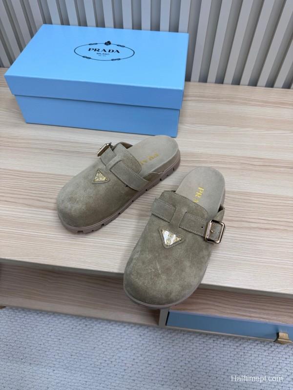 2025 Prada Grey Suede Slippers LY00280