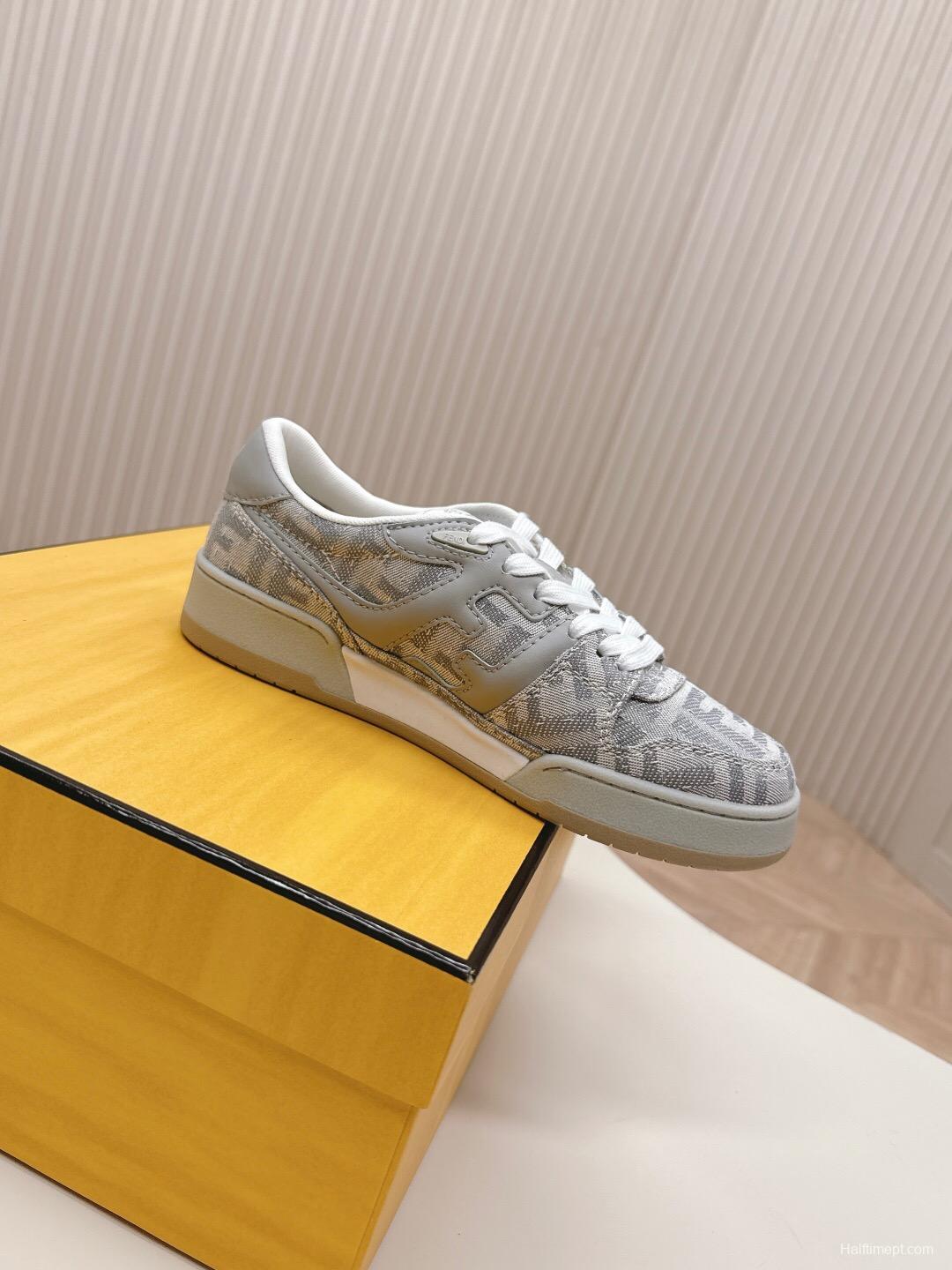 2025 Unisex Fendi Gray White Leather Fabric Plimsolls FF Retro LY00350(F)/LY00360(M)