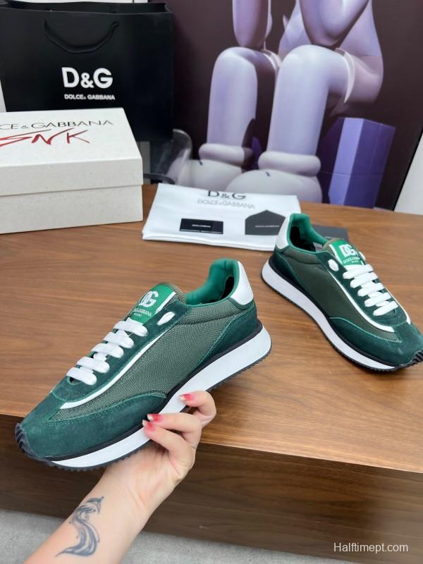 2025 Men Dolce & Gabbana Green White Mesh Suede Casual Sneakers LY00300