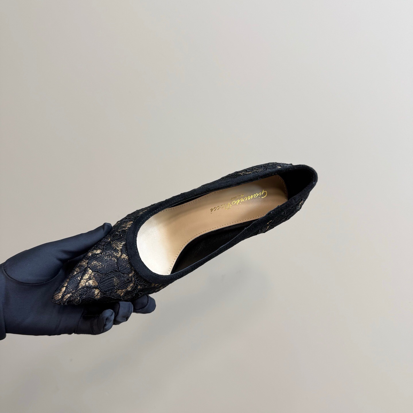 2025 Women Gianvito Rossi Black Lace Leather High Heel KFY00280