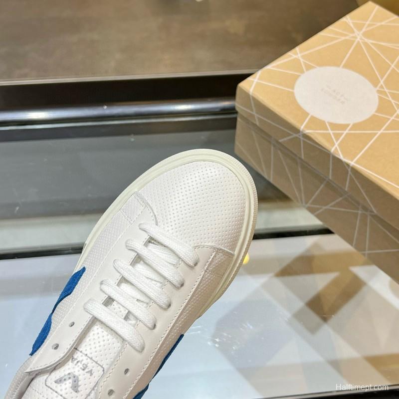 2025 Unisex VEJA White Blue Leather Canvas Sneakers MJ00240
