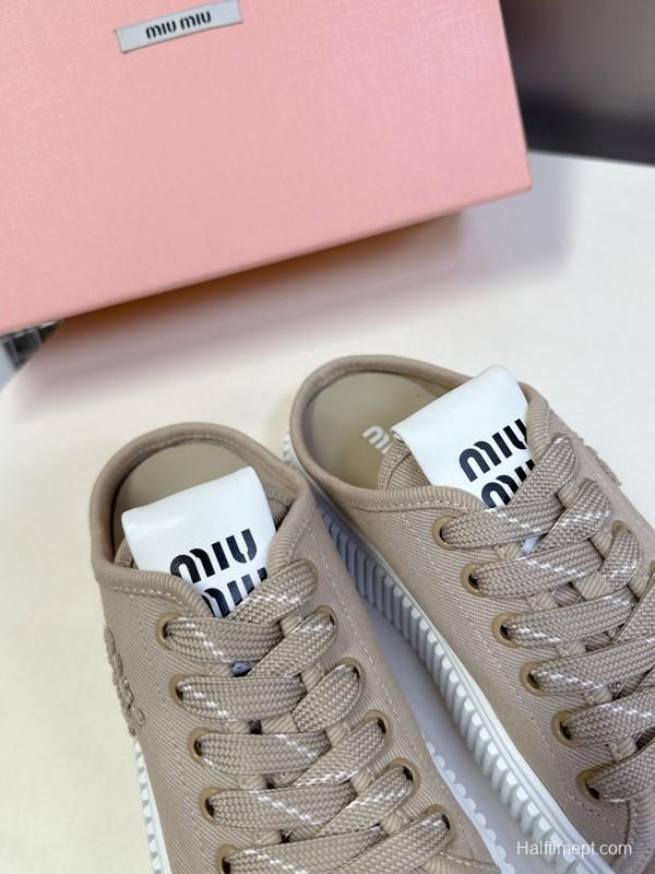 2025 Women Miu Miu Beige Canvas Sneakers LY