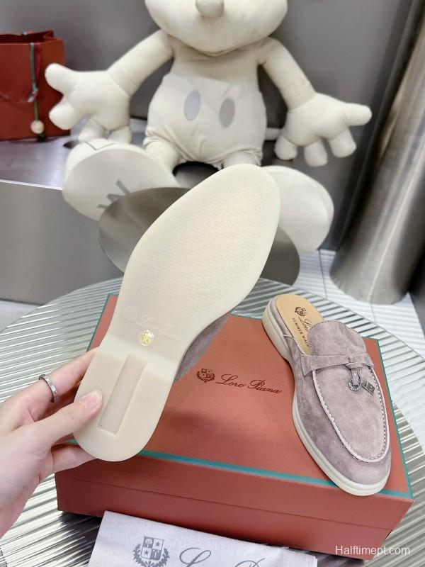 2024 Slippers LP Gray Suede Leather Mule Slippers