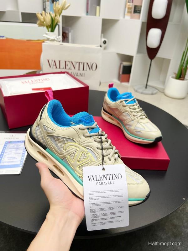 2024 Unisex Valentino Blue Beige Mesh TPU Sneakers Vlogo LY00410