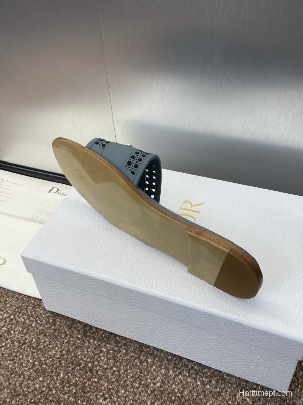 2025 Women Dior Blue Leather Slippers KFY00300