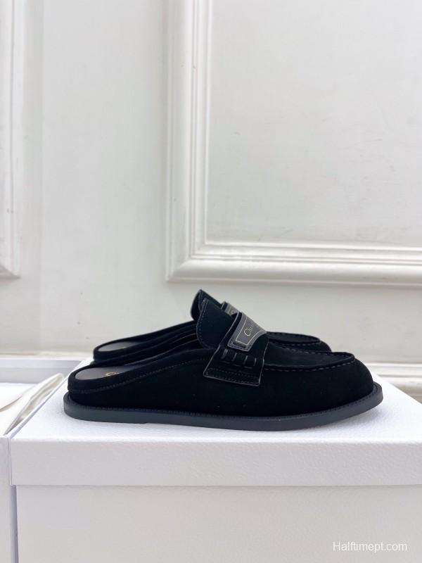 2025 Women Dior Black Leather Slip-On Loafers Crafted With Original Rubber Sole KFY00300(F)
