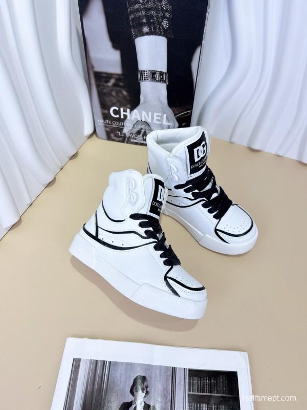 2024 Kids Dolce & Gabbana Black White Red Synthetic Leather Kids Sneakers