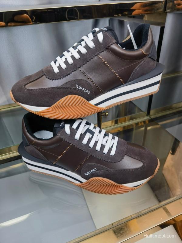 2025 Unisex TOM FORD Brown Black White Leather Cow Leather Sneakers LY00360(F)/LY00370(M)