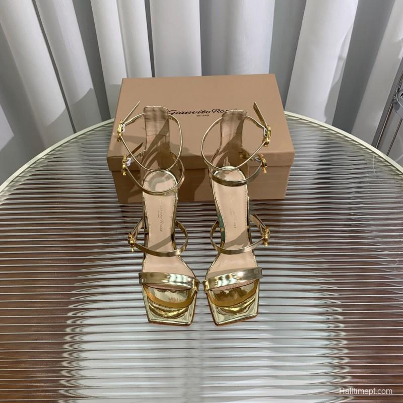 2025 Women Gianvito Rossi Gold Leather High Heel Sandals