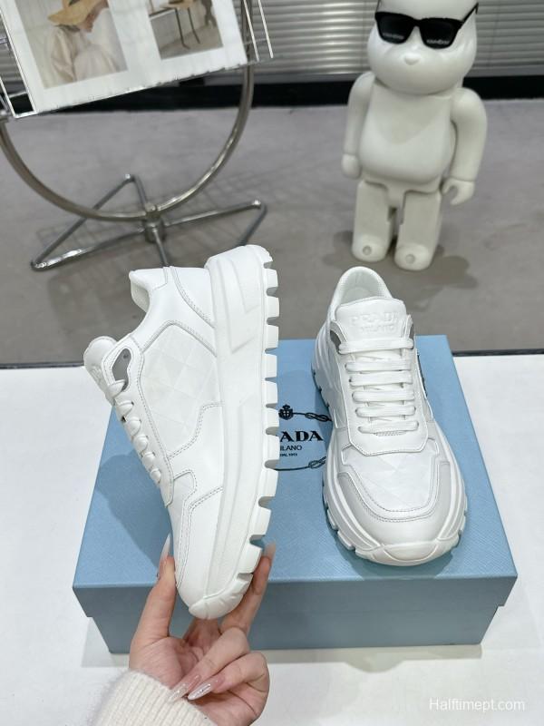 2025 Unisex Prada White Leather Sneakers