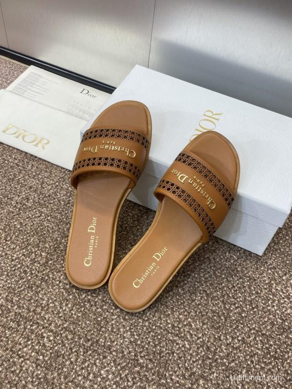 2025 Slippers Dior Brown Leather Casual KFY00300