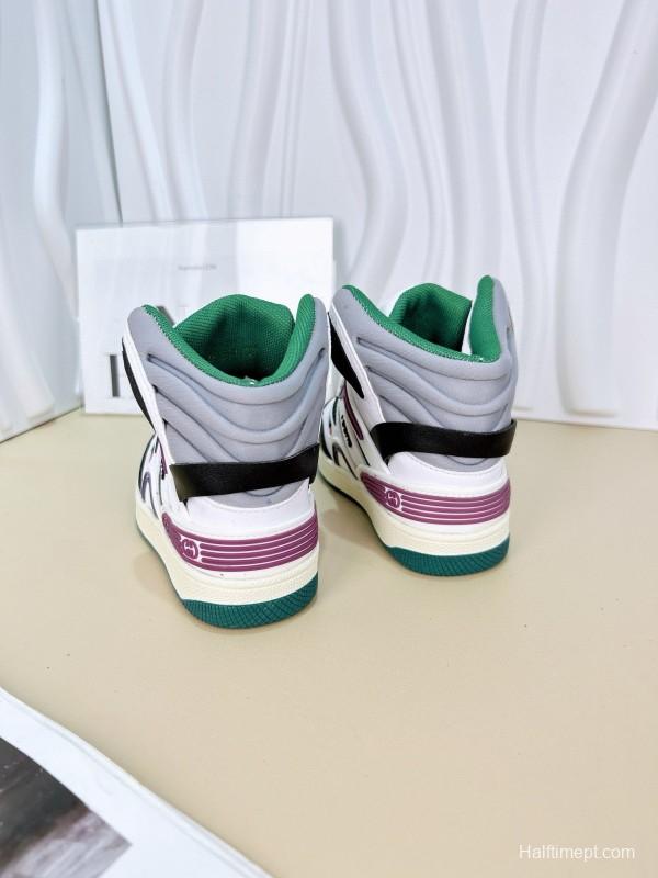 2024 Kids Gucci White Black Purple Green Leather Sneaker