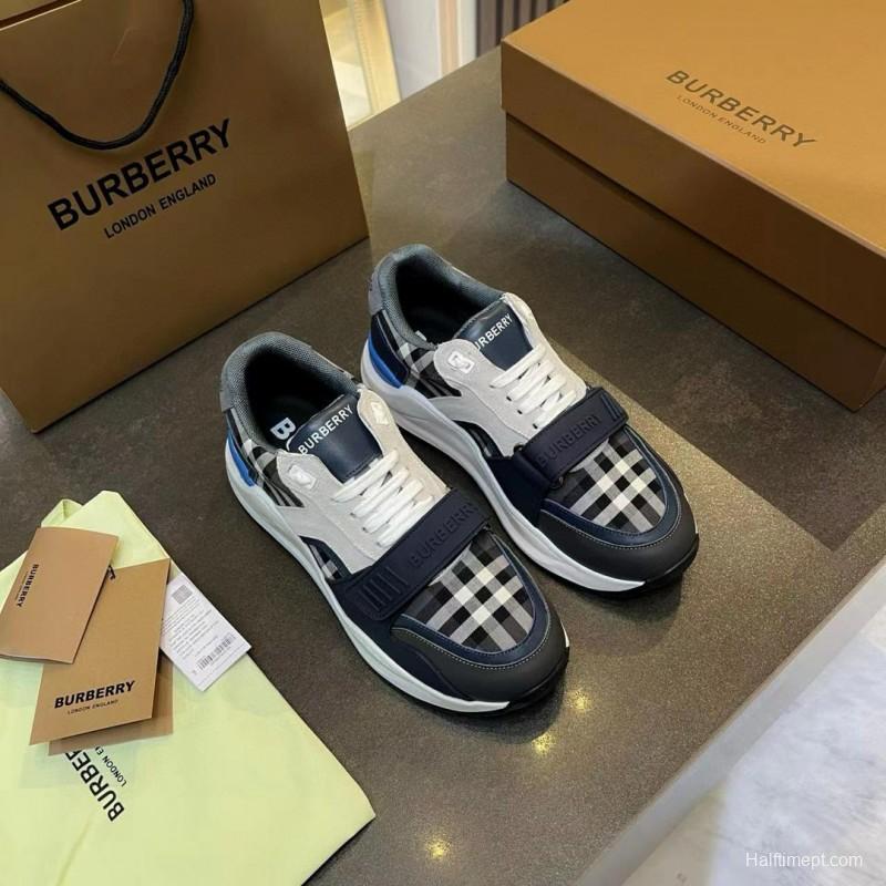 2025 Unisex Burberry Black White Beige Suede Leather Cotton Sneakers Vintage Check MJ00360