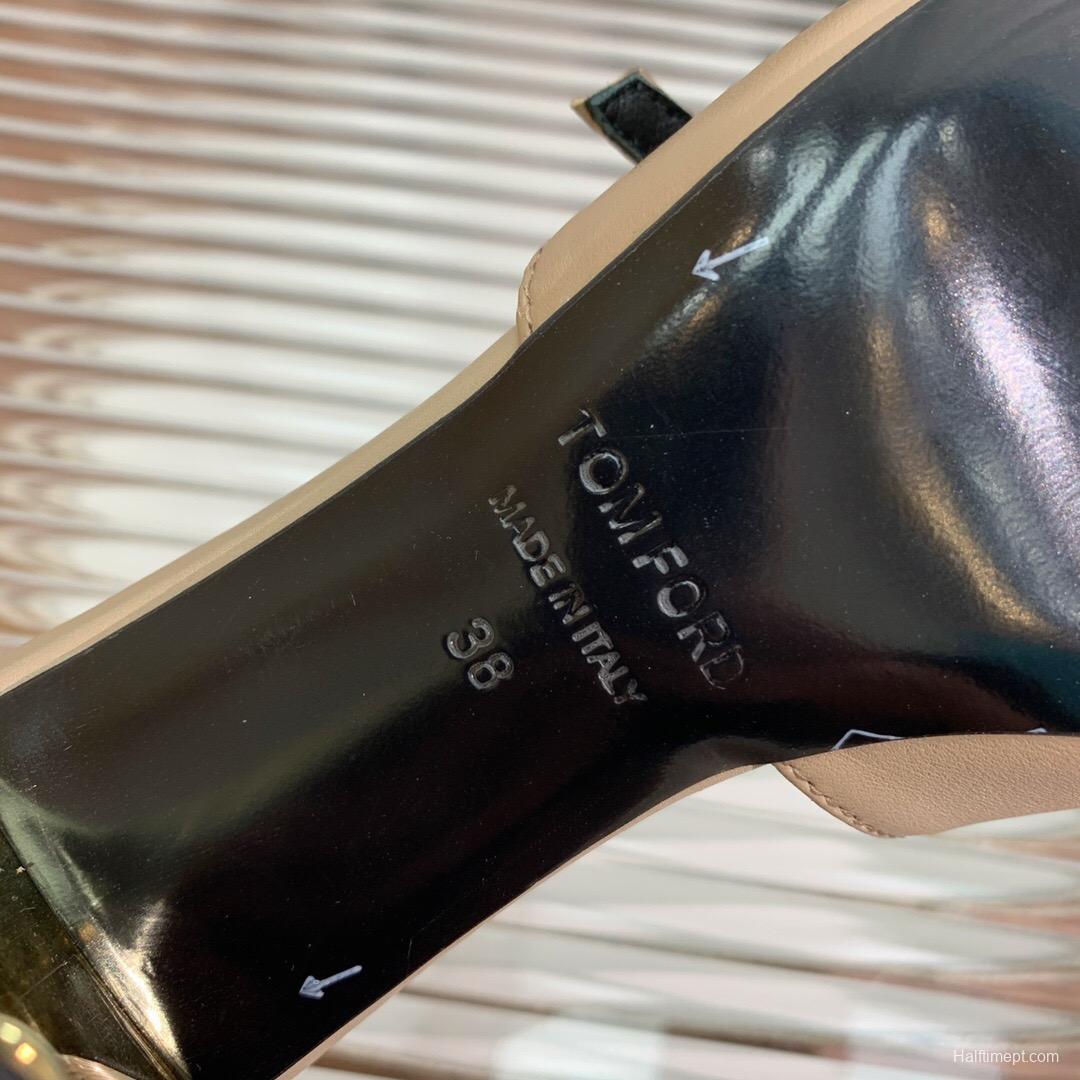 2025 Women TOM FORD Beige Gold Leather Pointed Toe Mules KFY00300