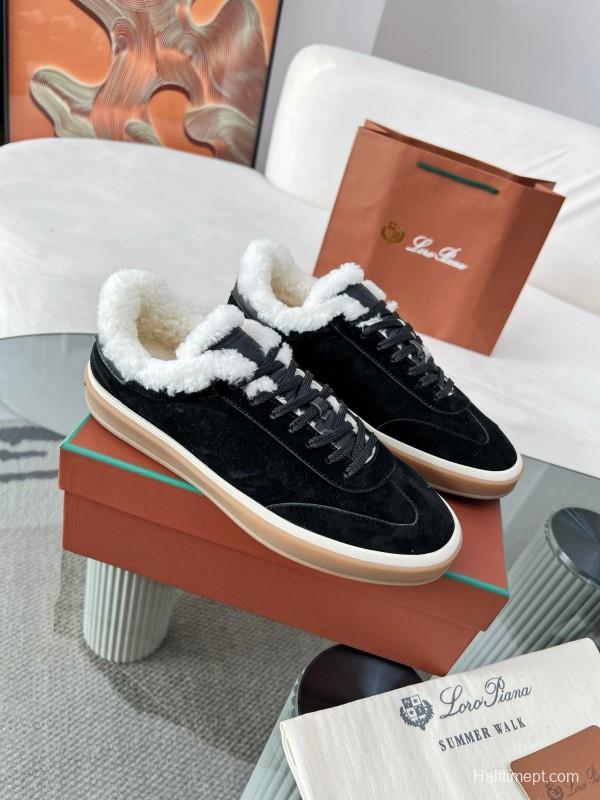 2024 Unisex Le Parmentier Black Suede Sheepskin Tennis Shoes MJ00350