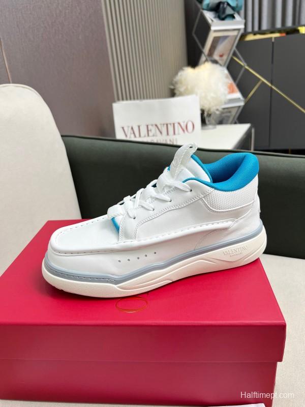 2025 Unisex Valentino White Blue Leather Sneakers RUNBOOT LY00390