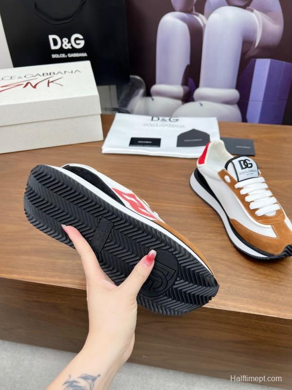 2025 Unisex Dolce & Gabbana White Red Black Suede Mesh Sneakers LY00300(F)/LY00301(M)