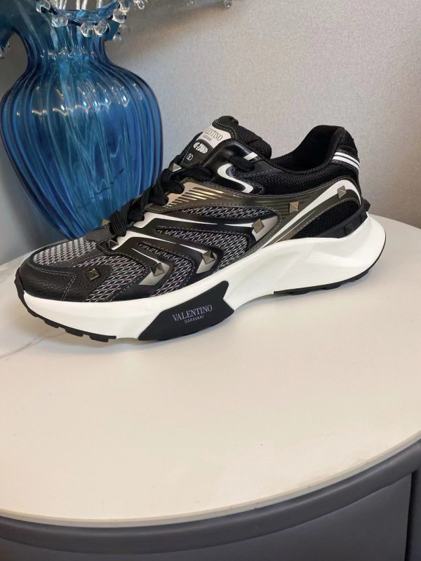 2024 Unisex Valentino Black White Mesh Leather Sneakers MJ00410
