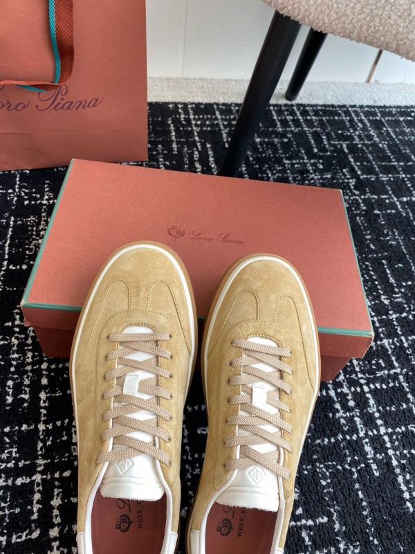 2024 Unisex Loro Piana Beige White Leather Suede Casual Shoes MJ00320