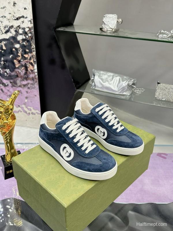 2024 Unisex Gucci Blue Navy White Suede Leather Sneakers MJ00310