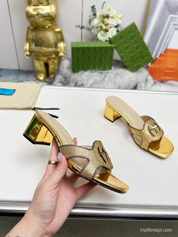 2025 Gucci Gold Leather Slippers