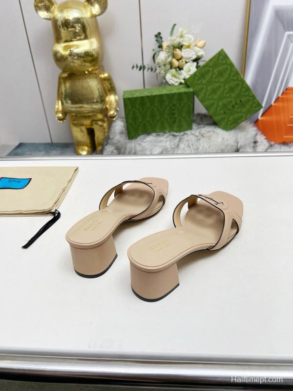 2025 Women Gucci Beige Leather Slippers MJ00190