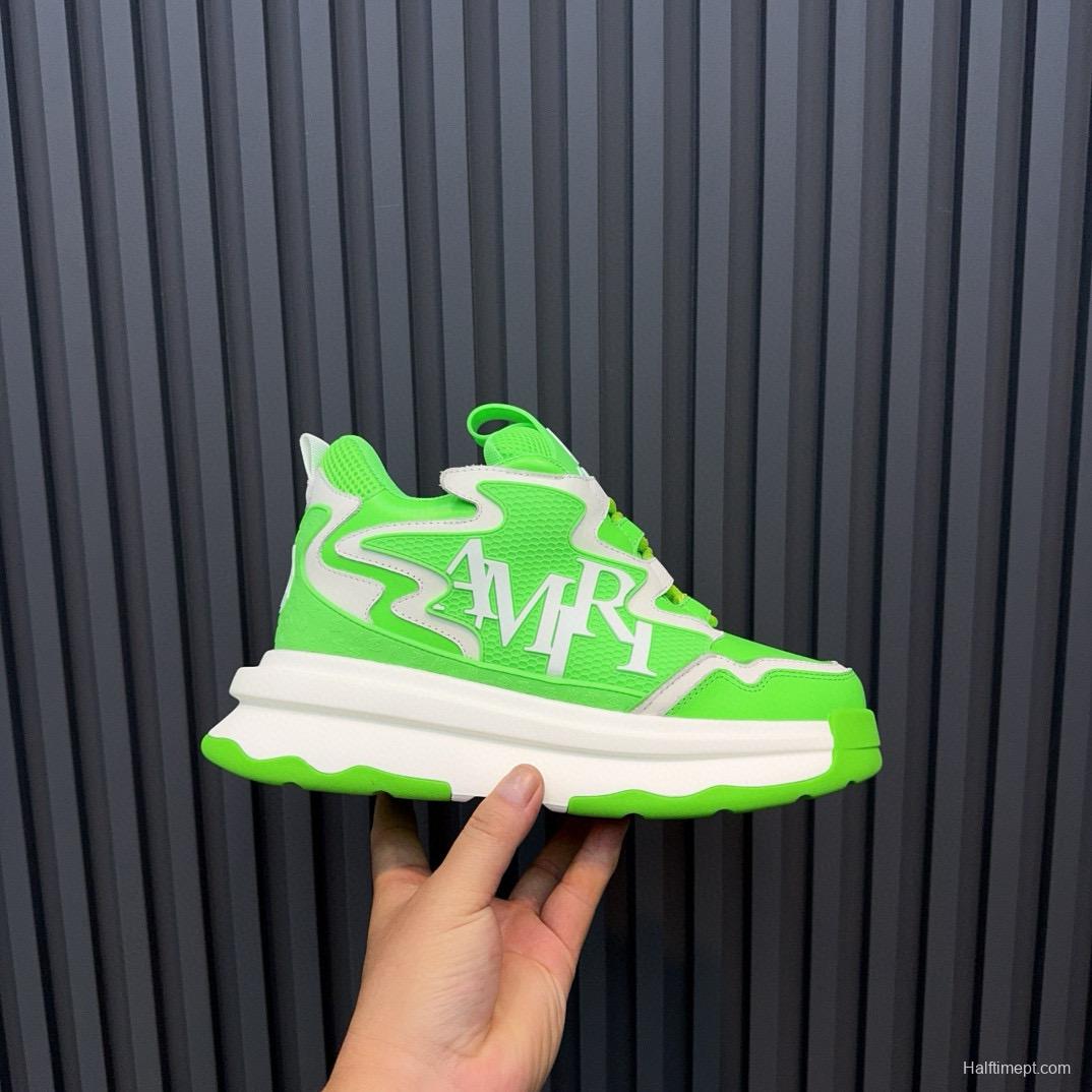 2024 Unisex Amiri Green White Mesh Leather Sneakers MJ00410