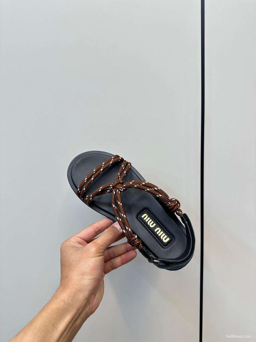 2025 Women Miu Miu Brown Leather Sandals