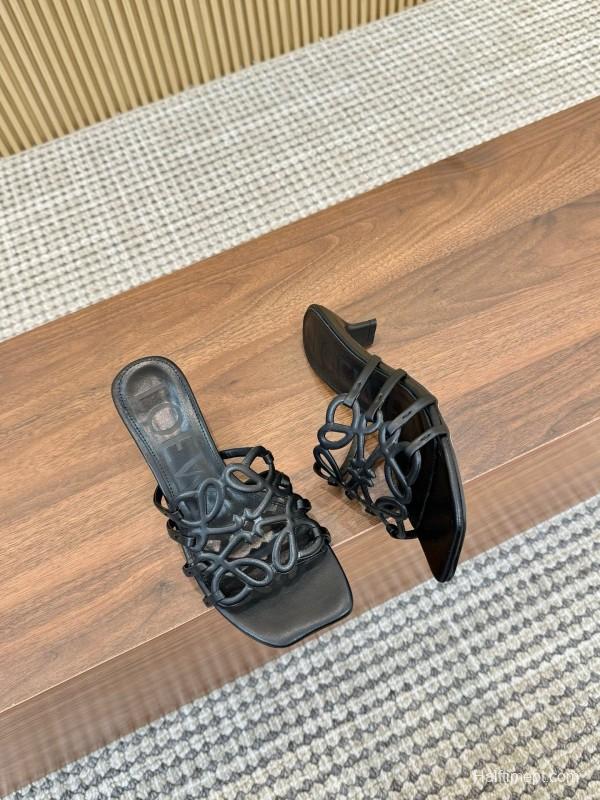 2025 Women Loewe Black Leather Heels LY00250