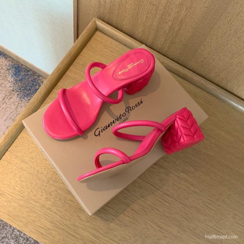 2025 Women Gianvito Rossi Pink Leather Sandals KFY00260