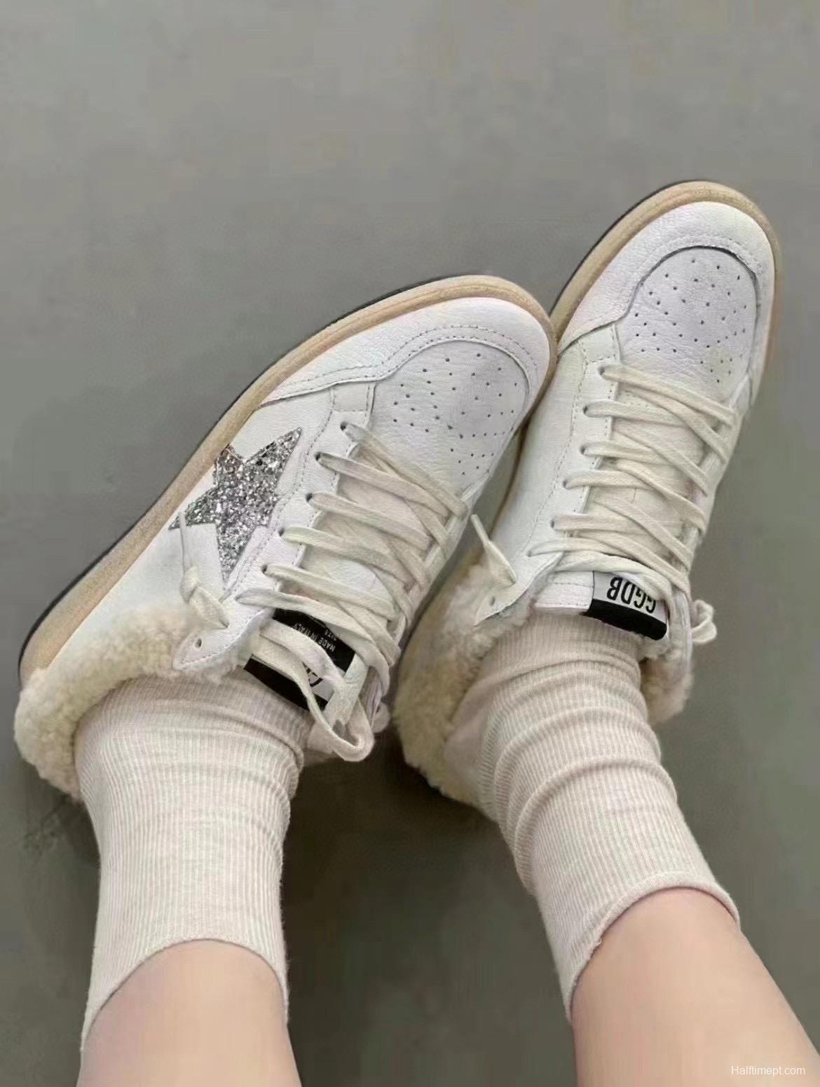 2024 GGDB white silver leather shearling sneakers MJ00280