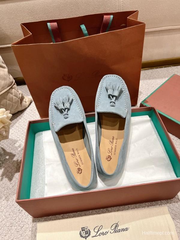 2025 Women Le Parmentier Blue Suede Loafers Tassel LY00291