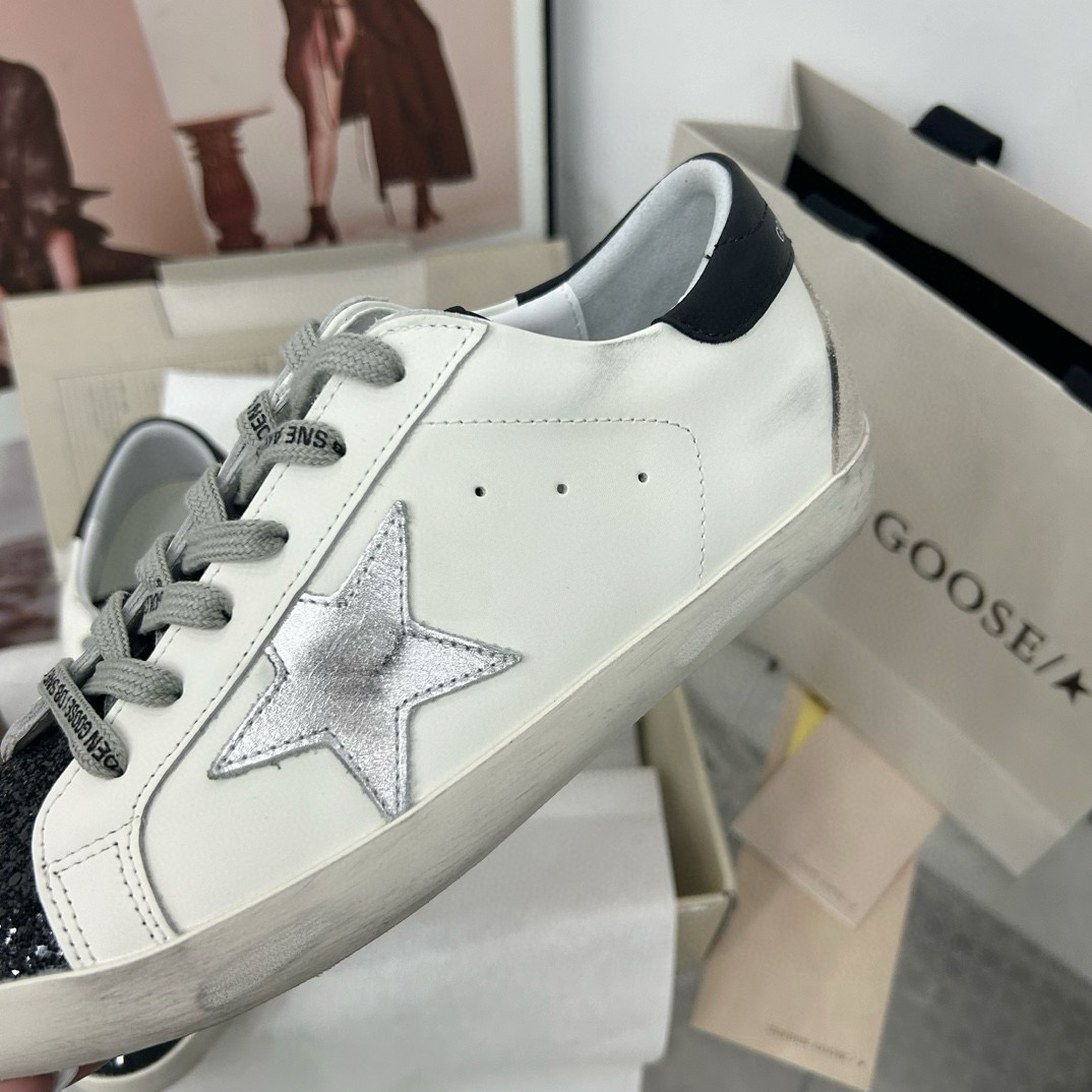 2025 Women GGDB White Black Glitter Leather Sneakers