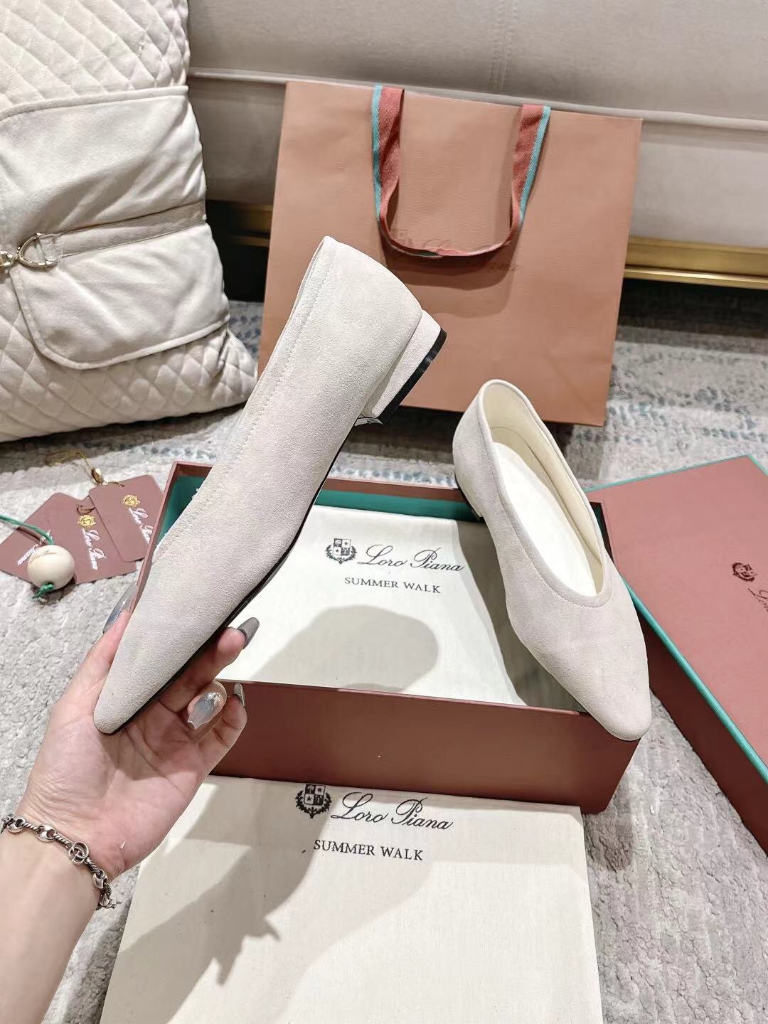 2025 Women LP Beige Suede Ballet Flats LY00320