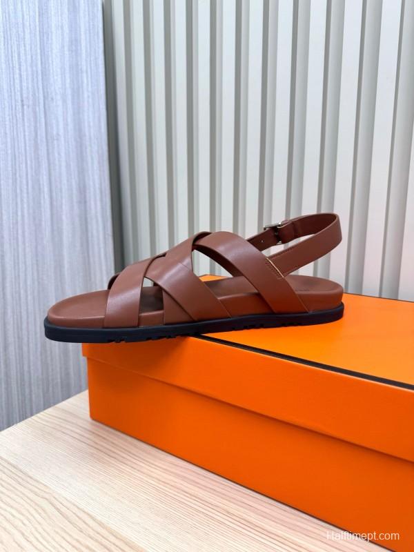 2025 Women Hermès Brown Leather Sandals LY00270