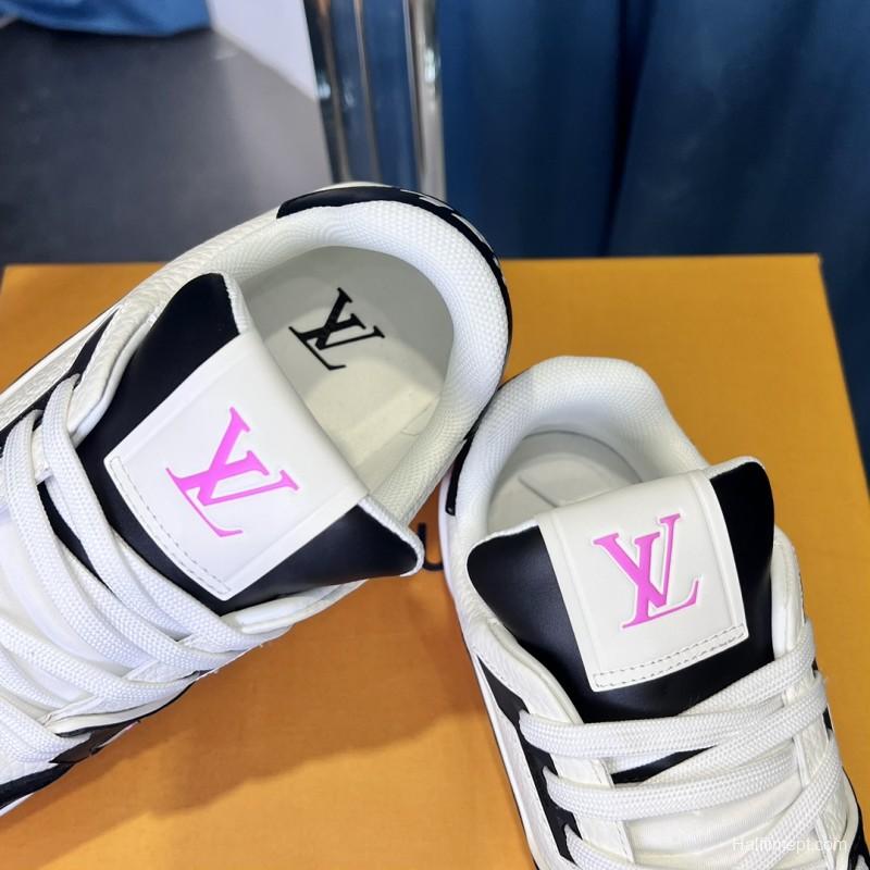 2025 Unisex Louis Vuitton White Black Pink Leather Fabric Trainer