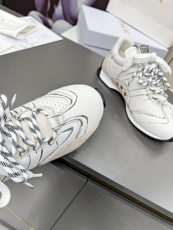 2025 Women Dior White Beige Leather Suede Sneakers KFY00290