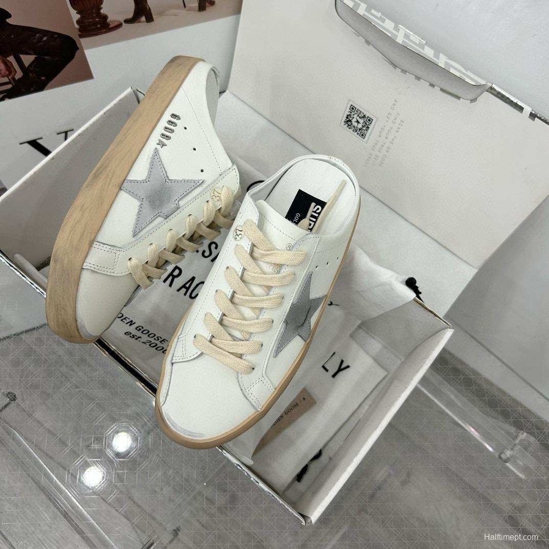 2025 GGDB White Grey Leather Slip-On Sneakers