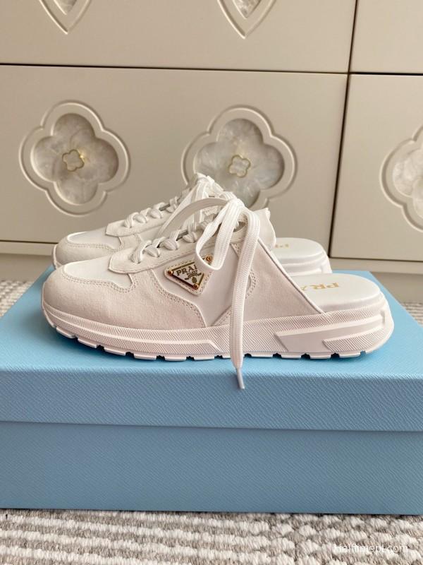 2025 Women Prada White Leather Sneakers LY00290