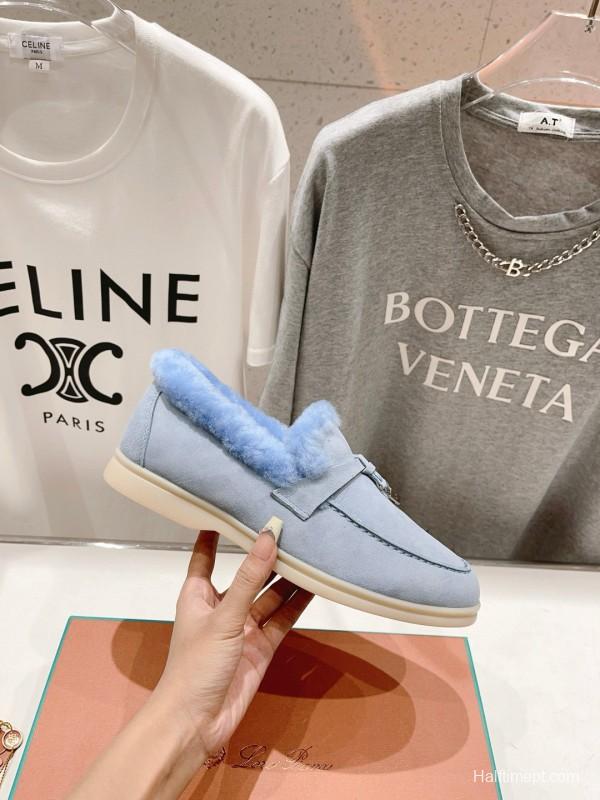 2024 Slippers LP Light Blue Suede Shearling Slippers