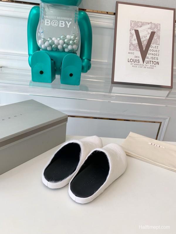 2024 Unisex Marni White Leather Slippers