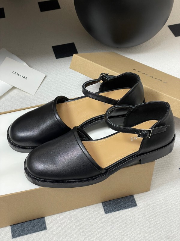 2025 Women Lemaire Black Leather Mary Jane Shoes KFY00320