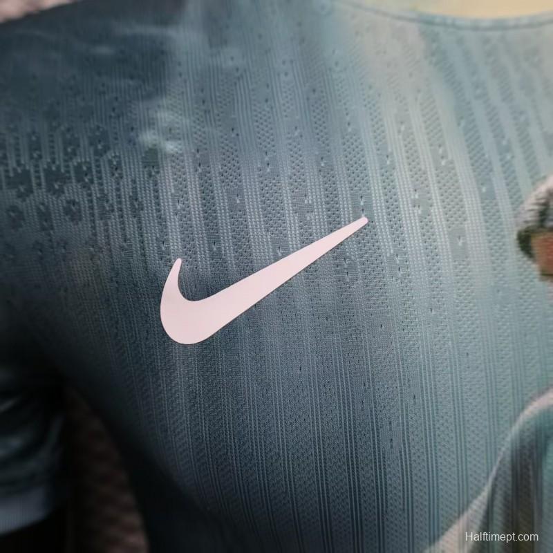 Player Version 2025 Brazil Light Blue with Jesus Christ Religious Artwork Jersey