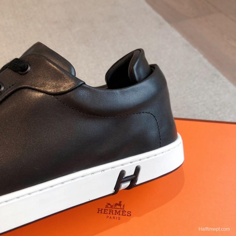 2025 Men Hermès Black Leather Sneakers AS00380