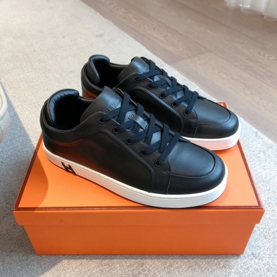 2025 Men Hermès Black Leather Sneakers AS00380