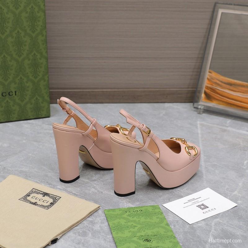 2025 Women Gucci Pink Leather Platform High Heels KFY00320