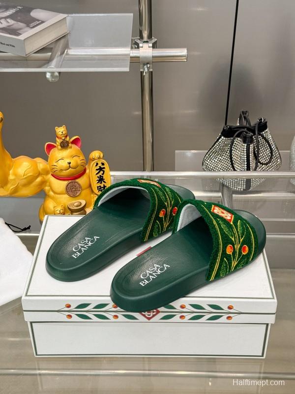 2025 Men CASA BLANCA Green Embroidery Slippers Original Embroidery KFY00160