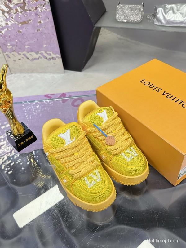 2025 Unisex Louis Vuitton Yellow Crystal Mesh Plimsolls Bing Bing AS00420